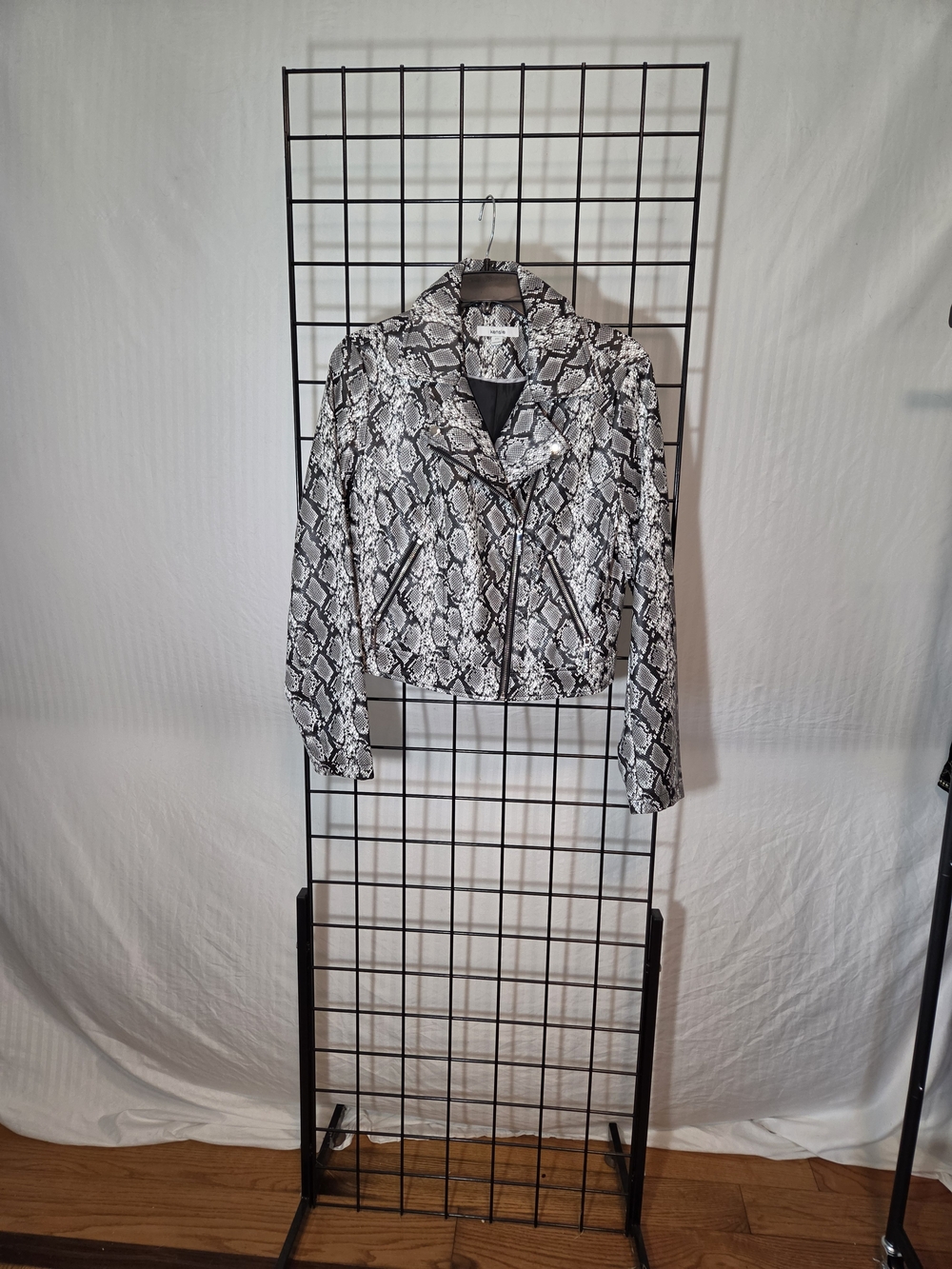 Kensie Black & White Snake-Print Moto Jacket